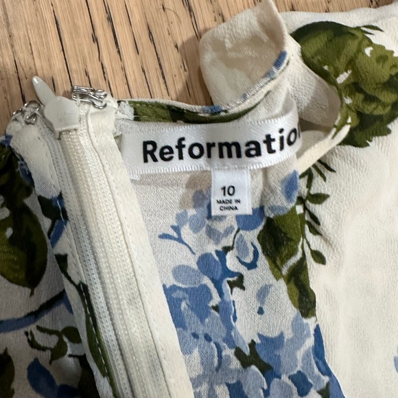 Reformation Mya Cream Floral Mini Dress with Blue and Green Print - Picture 5 of 5